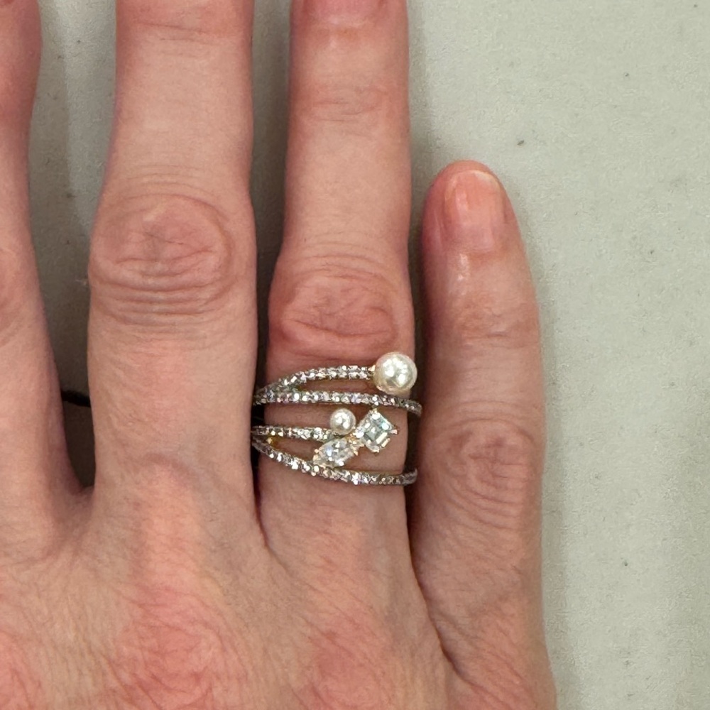 Henri Bendel Silver and Pearl 2 Ring Set